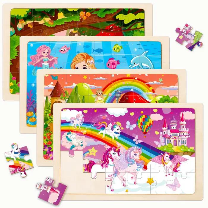 Puzzle en bois pour enfants âgés de 3 à 6 ans, design fée sirène princesse licorne, jouet éducatif, 