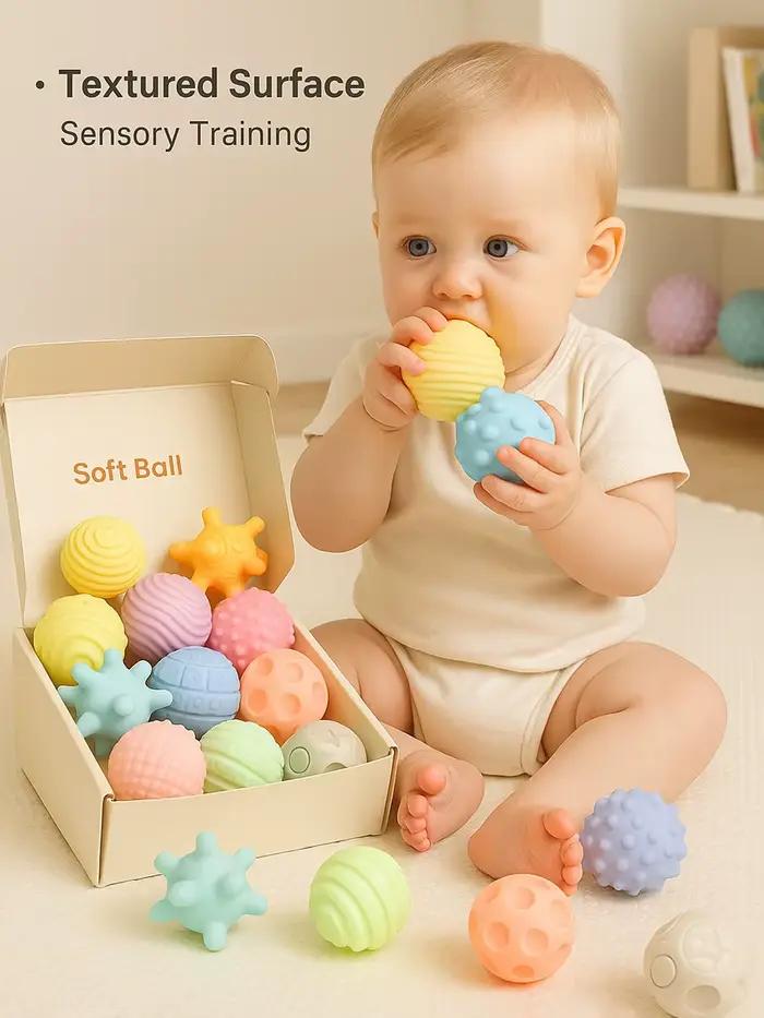 Balles sensorielles en silicone pour bébés 7-12 mois, éducation préscolaire Montessori, balle de jeu aquatique et de massage, bleu ciel ou or