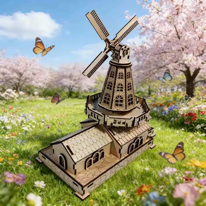 Modèle de puzzle en bois 3D moulin à vent