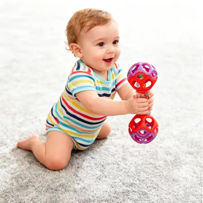 Jouet de dentition et de préhension pour bébé, boule à hochet en caoutchouc souple pour le développement sensoriel, cadeaux idéaux pour les nouveau-nés