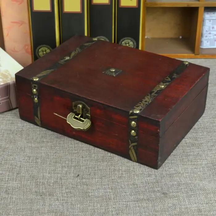 Boîte en bois 23x16x7.5cm, mallette de rangement en bois naturel, rangement à domicile, boîte à souvenirs en bois rétro pour loisirs artistiques, cadeau, bagues à bijoux