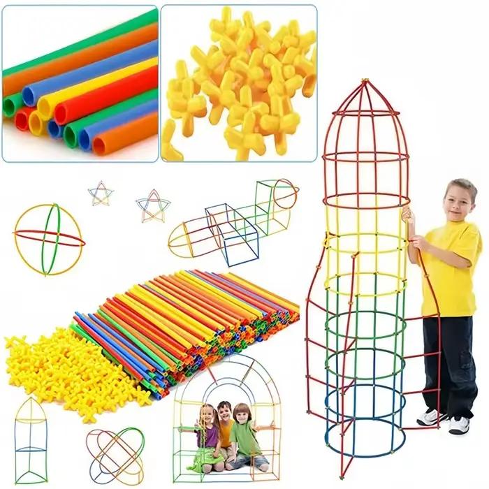 Jouets de construction en pailles, blocs de construction, pailles et connecteurs, ensembles de construction, jouet éducatif pour développer les compétences motrices et l'ingénierie
