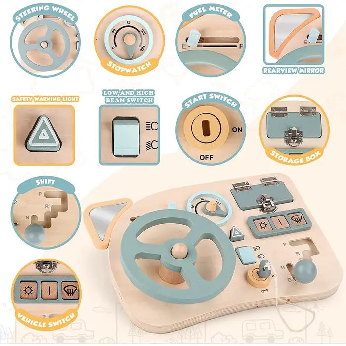 Volant jouet Montessori, planche occupée en bois, jouets sensoriels en bois pour les tout-petits, activités d'apprentissage de voyage préscolaire