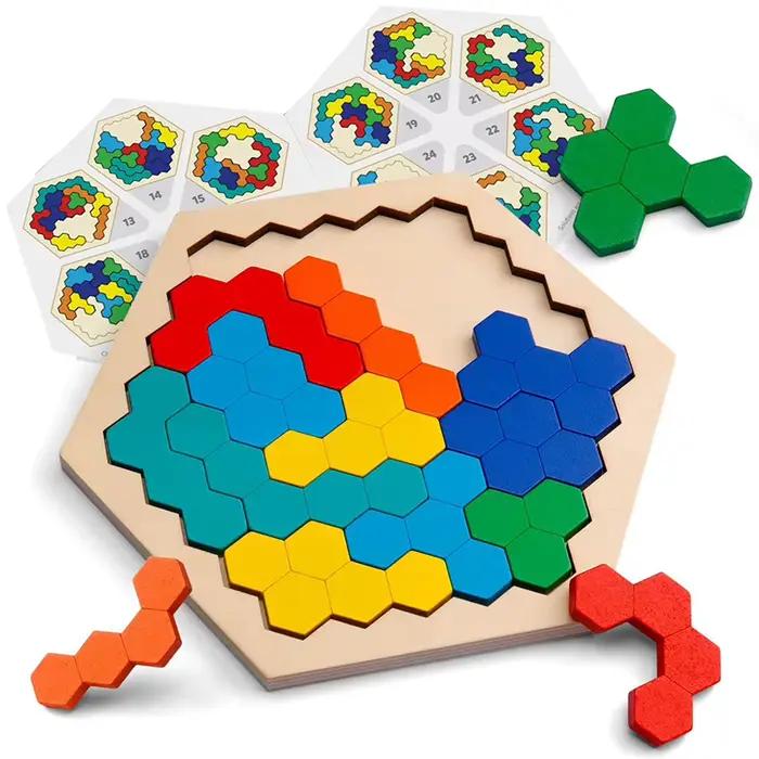 Puzzle 3D Hexagonal en Bois pour Enfant