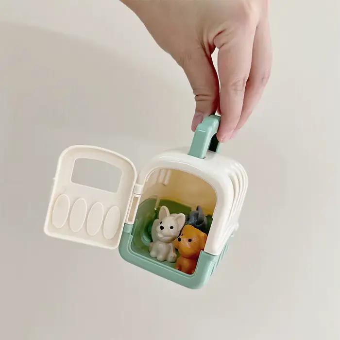 Nouveau mignon Mini chiot semblant jouer jouet Animal chien poupée ensemble chien animal panier ornement enfants jouets sens visuels scène jouer ornement