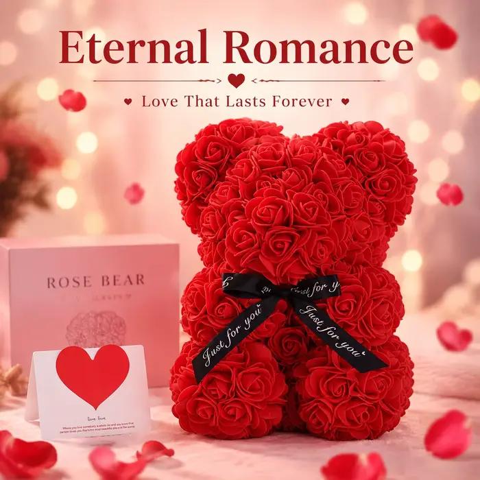 Ours en peluche rose éternelle, fleur artificielle, pour maman, fête des mères, anniversaire, saint-valentin, cadeaux et décoration miniatures
