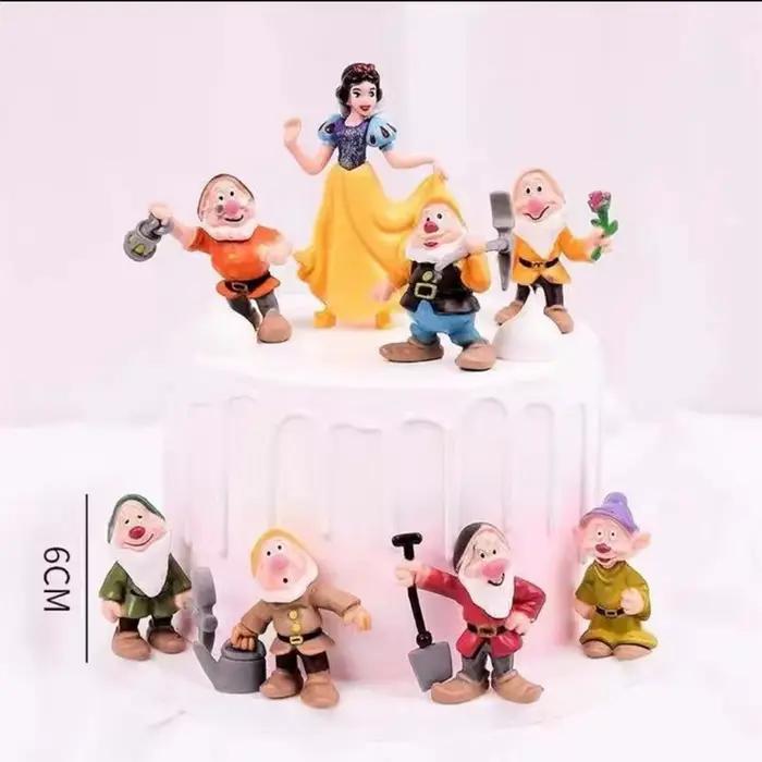 Ensemble de figurines de princesse Disney Blanche-Neige, 8 pièces, modèle de poupée de dessin animé mignon, décoration de bureau, jouet de jeu compatible avec les principales marques