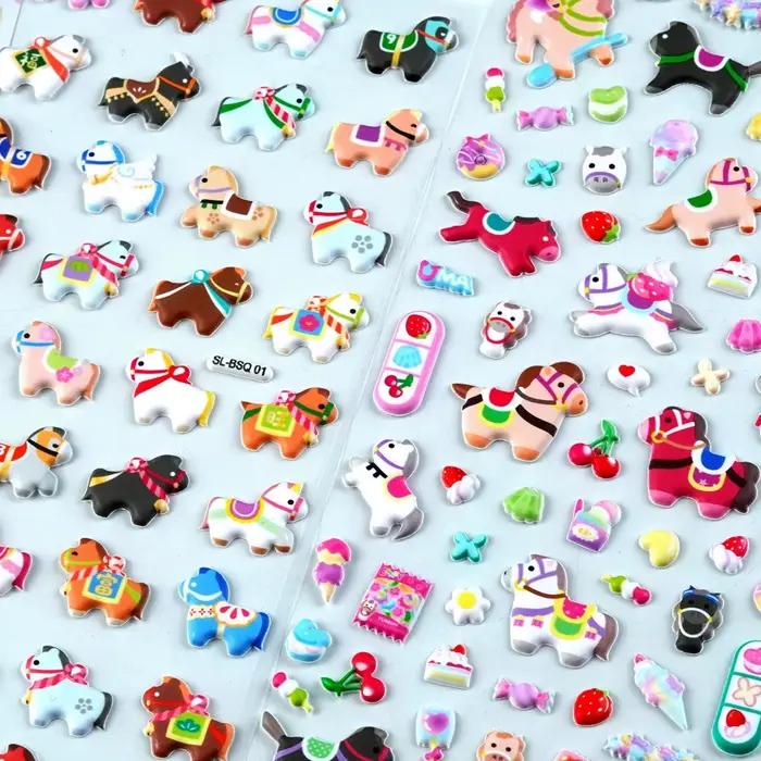 Autocollants 3D en relief Kawaii de petit cheval de dessin animé pour scrapbooking, journal créatif, papeterie mignonne, autocollant pour carnet, fournitures scolaires, cadeau