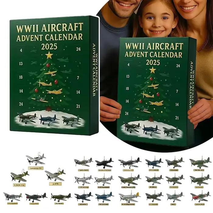 Calendrier des avents des avions 2025 Ornements d'avion 2D à collectionner uniques. Cadeau pour les passionnés d'aviation et les collectionneurs