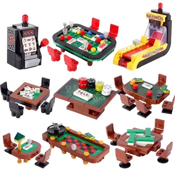 MOC City – blocs de construction de Table de Poker, fentes, Console de jeu de balle de Ski, cartes d'échecs, Machine de jeu, scène de salle, briques, jouets cadeau