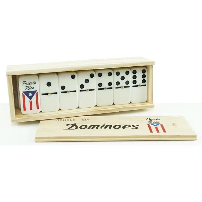 Double Six Dom37de Porto Rico jeu de table en mélamine dans une boite en bois pour parties sociales avec amis et famille