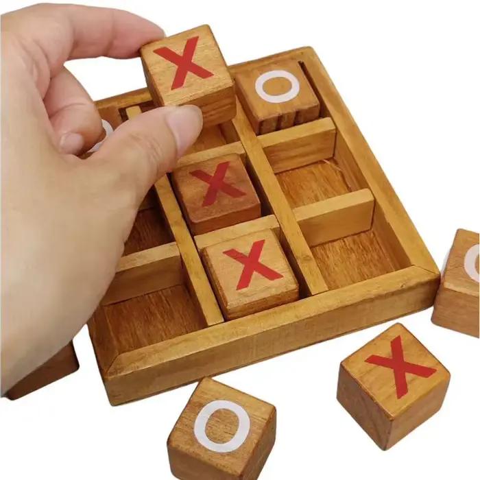 Jeux de société de stratégie de table classiques en bois Tic Tac Toe