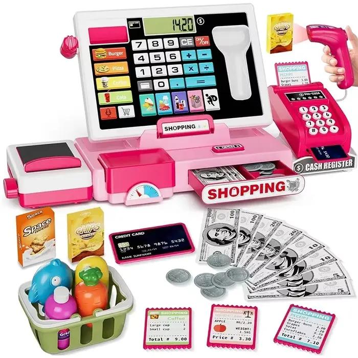 Ensemble de jeu de caisse enregistreuse d'achat avec calculatrice réelle