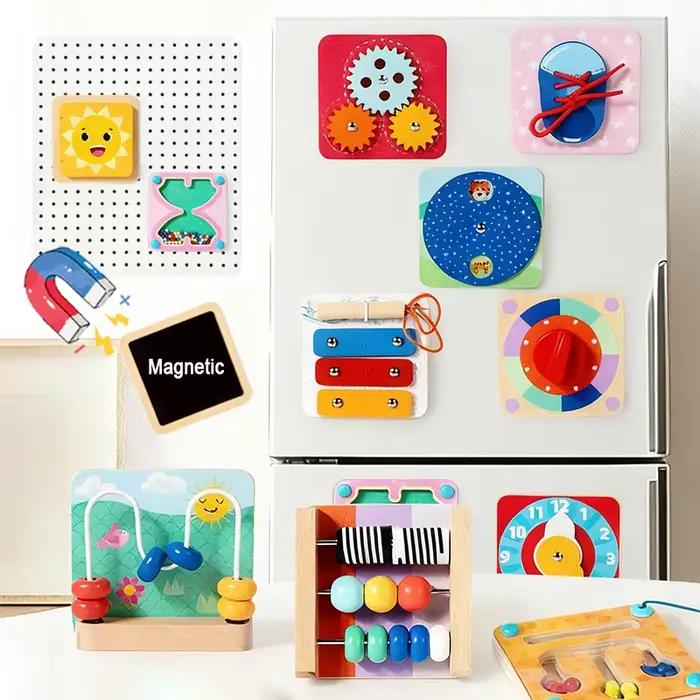 Planche sensorielle magnétique pour bébé, jouet en bois Montessori, interrupteur de Simulation, forme d'horloge assortie, motricité Fine, jouets éducatifs
