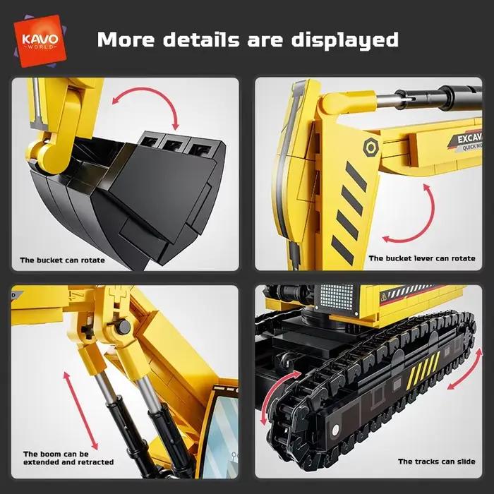 KAVOWORLD 405 pièces, excavateur, camion de construction, blocs de construction, briques éducatives, kit de modèles, véhicules d'ingénierie, jouets, cadeau de vacances
