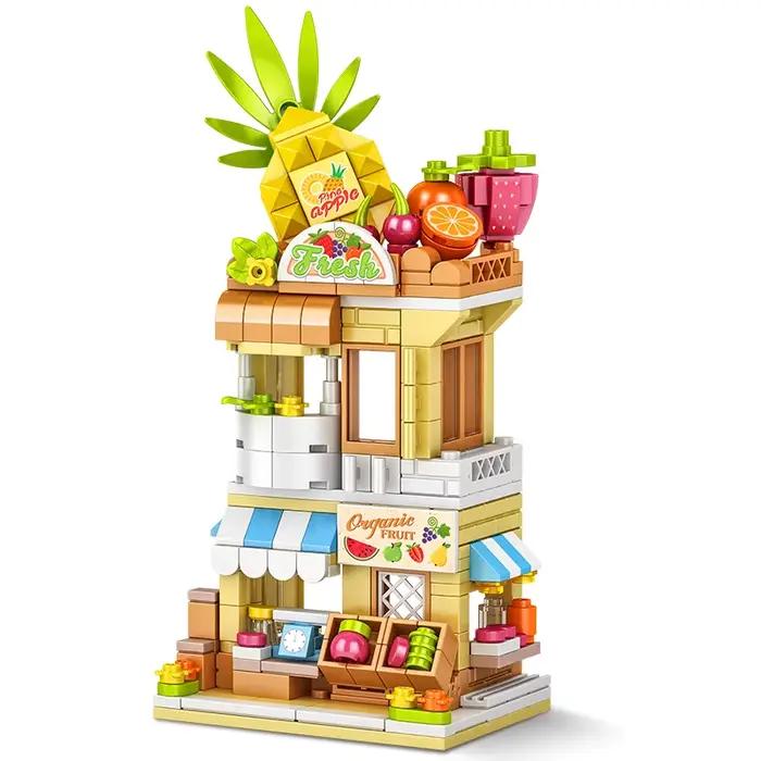 Blocs de construction de ville, magasin de fruits, magasin de fleurs, ensemble de modèles de maison, décor de bureau, jouets DIY pour enfants, cadeau de noël et d'anniversaire
