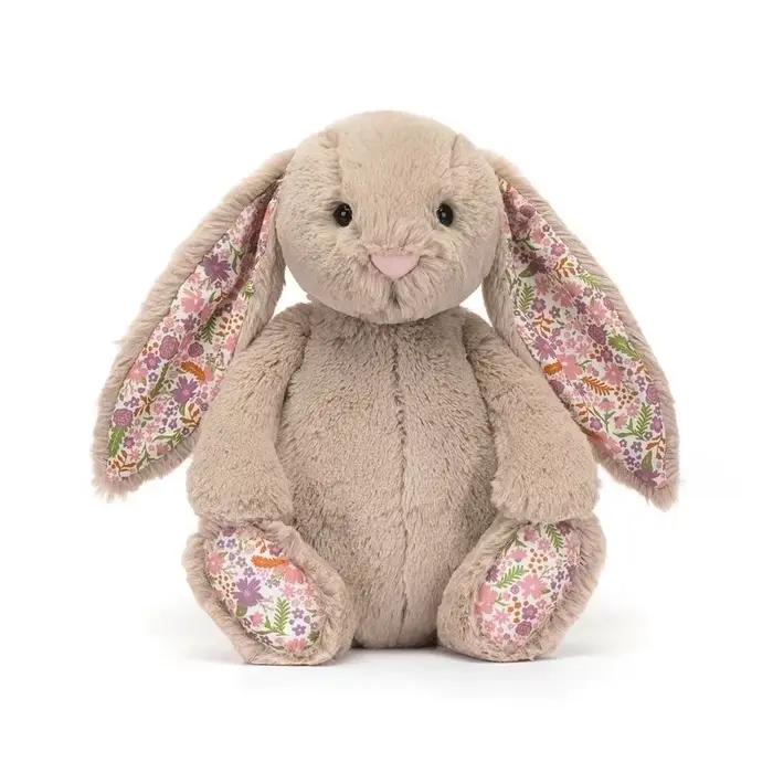 Peluche Lapin JC Bonnie avec Oreilles Florales, Poupée en Peluche Kawaii, Coussin de Canapé Doux, Cadeau d'Anniversaire pour Enfants, Décoration de Chambre