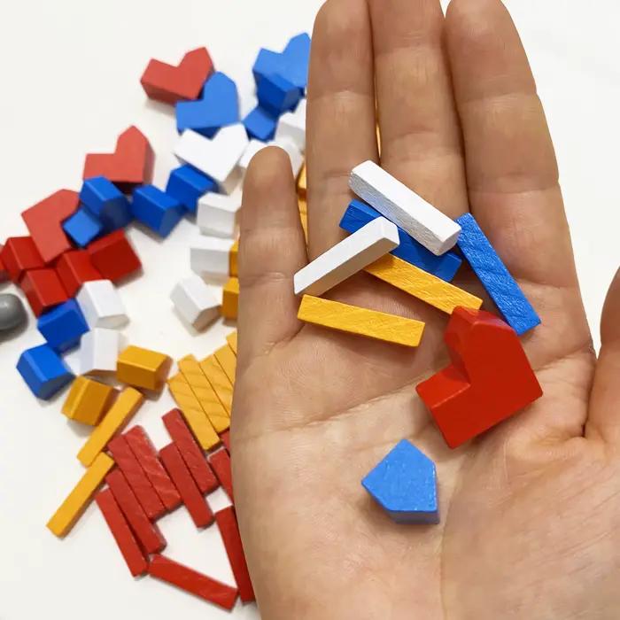 97 pièces/ensemble façon/maison/ville/pièces de jeu en bois pièces d'échecs colorées pour accessoires de jeux de société
