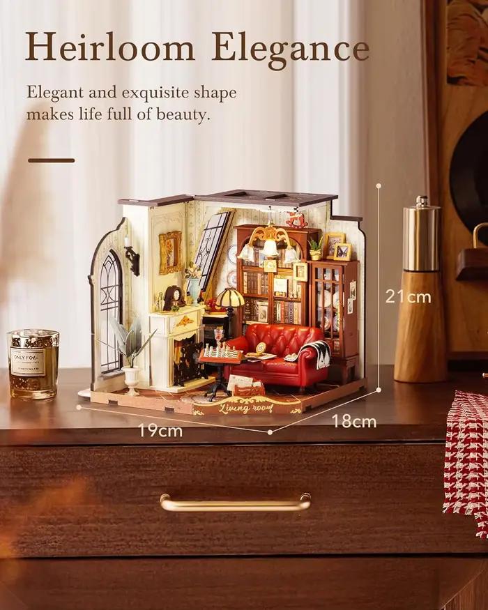 Kit de maison miniature DIY pour salon de Catherine en bois avec LED et meubles DG175 pour collectionneurs et créateurs occassions spéciales
