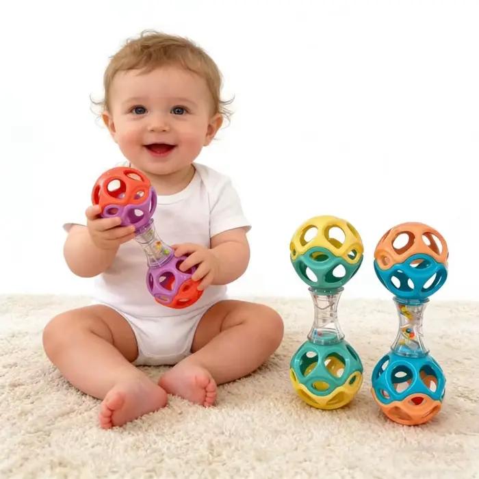 Jouet de dentition et de préhension pour bébé, boule à hochet en caoutchouc souple pour le développement sensoriel, cadeaux idéaux pour les nouveau-nés