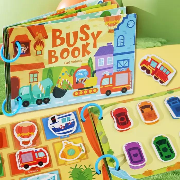 Livre Montessori Silencieux pour Enfants - Livre d'activités avec autocollants pour l'apprentissage précoce du mot-par-mot et l'éveil éducatif