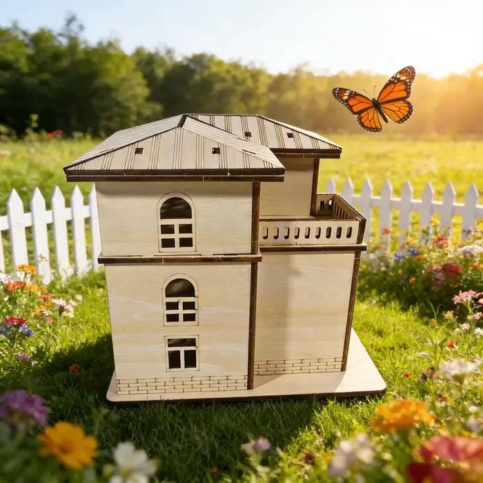 Puzzle en bois 3D de villa – Modèle de bâtiment à deux étages de style européen – Jouet de construction DIY fait main – Décorations de table