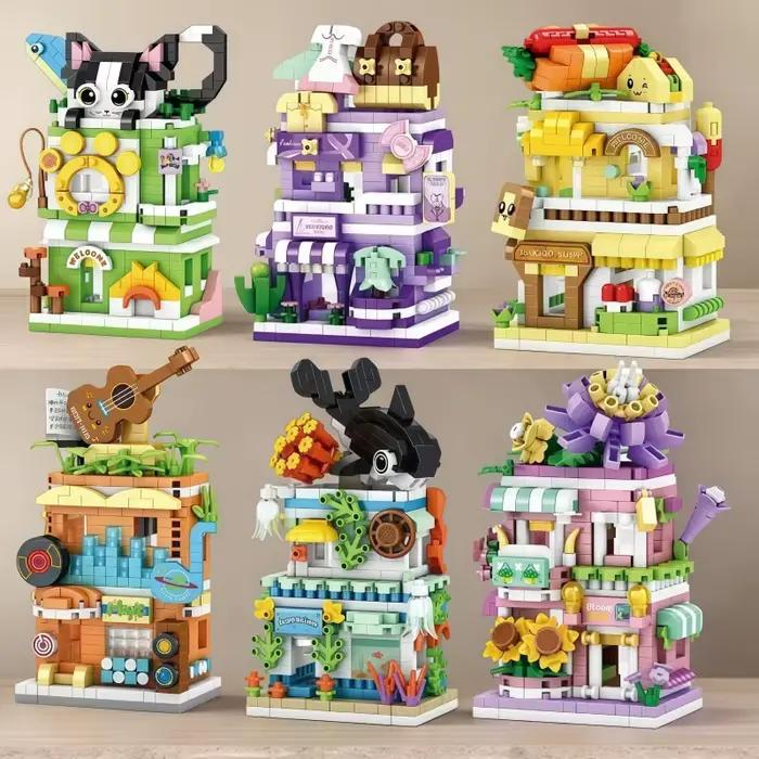 Ensemble de blocs de construction de scène de rue, 12 modèles de blocs de construction de magasins, jouet d'assemblage de petits magasins miniatures, adapté comme décoration de bureau