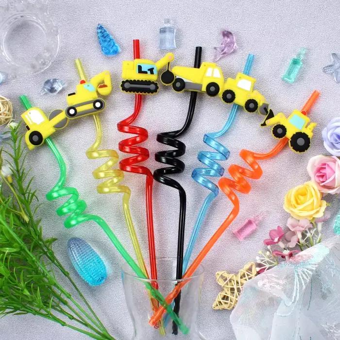 Ensemble de pailles à thème de véhicule de Construction 12 pièces