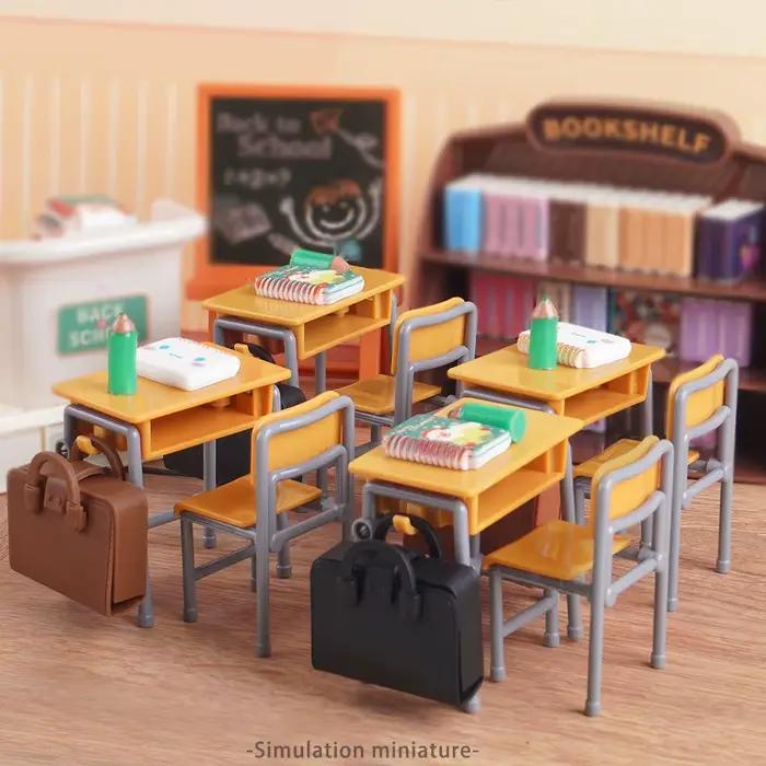 Mini Maison de Poupée En Classe Chaise Bureau Tableau Noir Ensemble Jeu Accessoires Meubles Modèle Décoration Enfant Jouet Cadeau Blanc Gris Rouge Noir Vert
