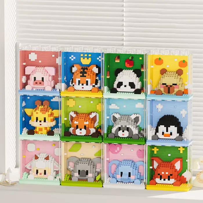 Blocs de construction à assembler en microparticules, série Zoo, ornements de poupée empilables, cadeaux d'anniversaire, jouets éducatifs pour enfants