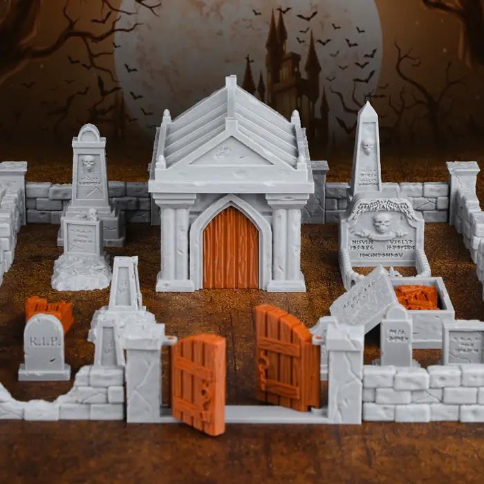 Ensemble de terrain miniature pour cimetière RPG | Tombes et clôtures - Compatibles