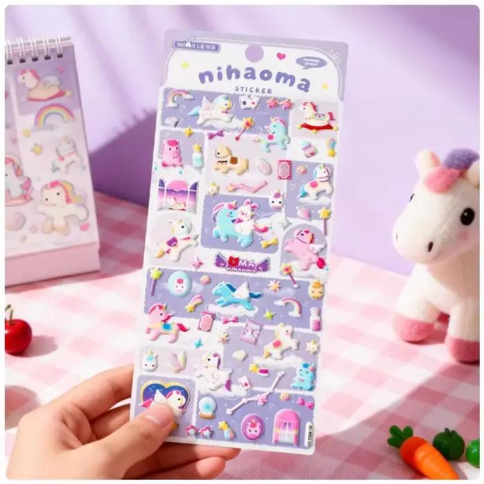 Autocollants 3D en relief Kawaii de petit cheval de dessin animé pour scrapbooking, journal créatif, papeterie mignonne, autocollant pour carnet, fournitures scolaires, cadeau