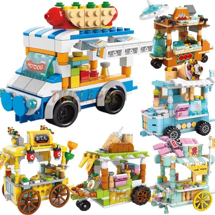 Kit de construction DIY Architecture : Magasin de crème glacée et de nourriture en blocs de rue, modèle de film classique, jouets pour filles