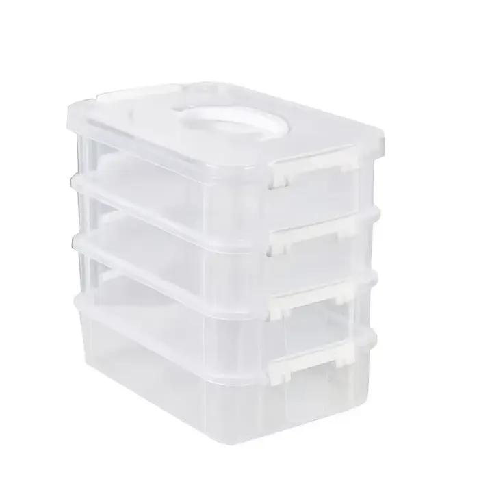 Boîte de rangement empilable Extra Large à 4 niveaux avec couvercle, organisateur en plastique transparent, boîte de rangement pour blocs de construction de jouets