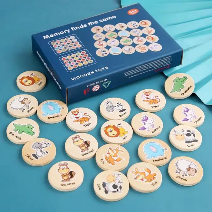 Trouver le même modèle jeu de Puzzle enfants dessin animé mémoire animale échecs réflexion formation enfants Montessori jouets éducatifs en bois