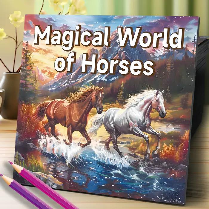Livre de coloriage du monde magique des chevaux, idées, thème Graffiti, peinture, dessin, 20 Pages, peint à la main, soulagement apaisant pour adultes