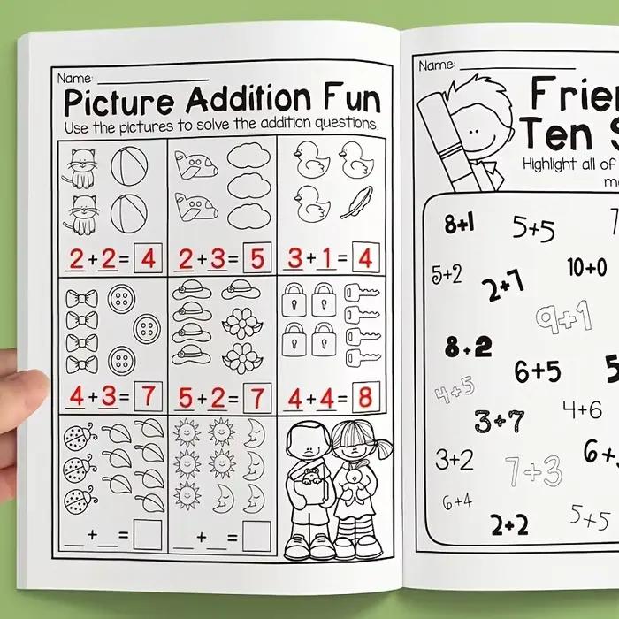 Cahier d'exercices interactif de mathématiques sur 32 pages - Feuilles de travail sur l'addition et la soustraction, puzzles croisés colorés, activités mathématiques amusantes