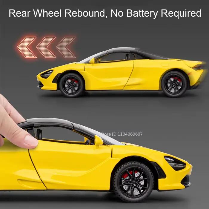 Modèle miniature de voiture de sport 720S à l'échelle 1:32, jouet en alliage moulé sous pression, ornement de supercar avec son et lumière, portes ouvrables, fonction de recul, cadeau pour enfants