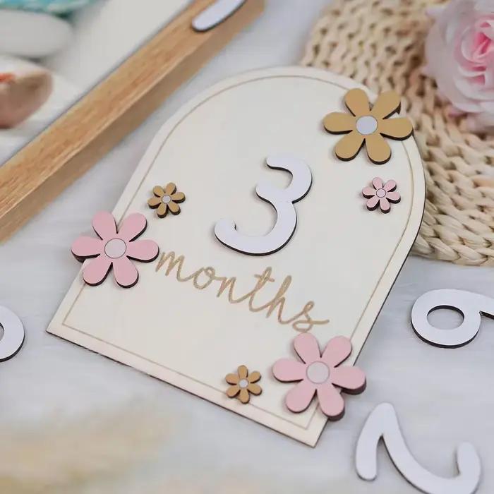 Cartes de jalon mensuelles en bois pour bébé