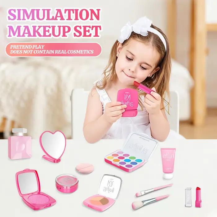 Jouets de maquillage simulés, jeu d'imitation, cosmétiques de beauté, ensemble de maquillage factice pour filles, rouge à lèvres, poudre, fard à joues, pas de vrai maquillage pour les enfants
