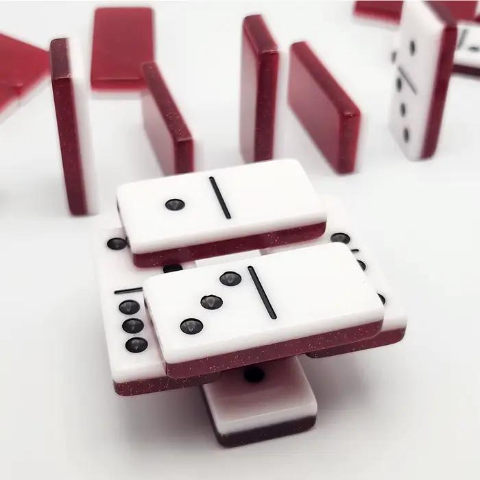 Dominos à double couche 28 pièces noires et blanches avec effets paillettes pour adolescents et adultes occasions familiales et sociales