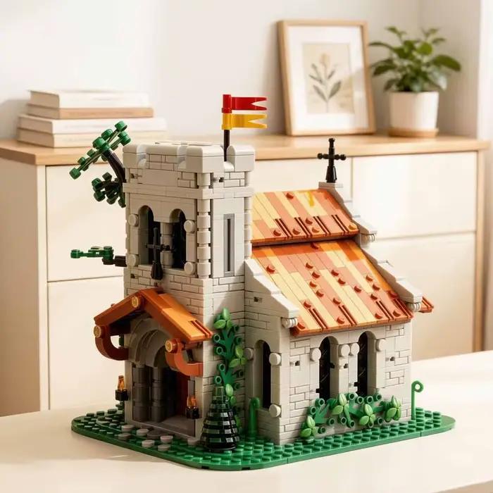 Blocs de construction de l'Église des Chevaliers Lionnais Médiévaux MOC-153931, modèle d'architecture de château médiéval, briques à assembler, jouet cadeau pour adultes