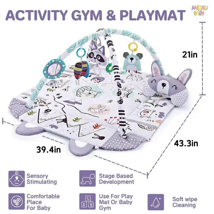 Tapis de jeu pour bébé 4 en 1 avec jouets détachables pour le développement
