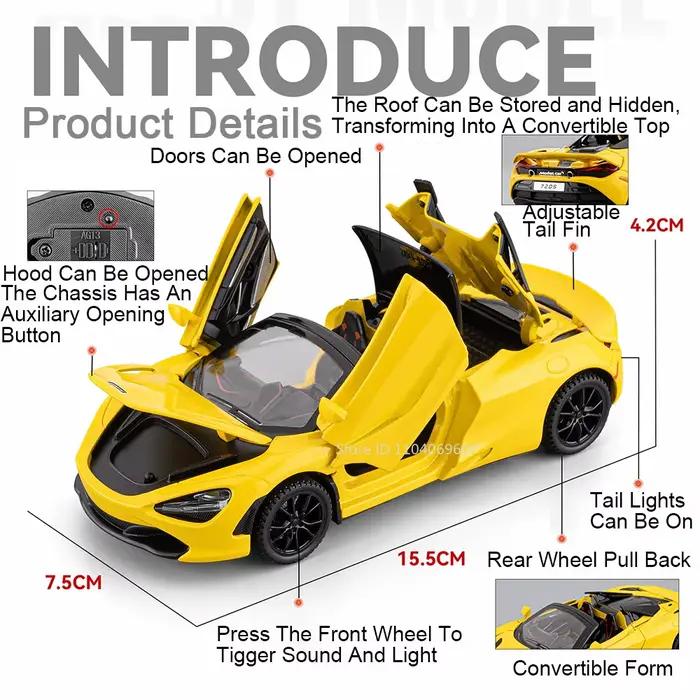 Modèle miniature de voiture de sport 720S à l'échelle 1:32, jouet en alliage moulé sous pression, ornement de supercar avec son et lumière, portes ouvrables, fonction de recul, cadeau pour enfants