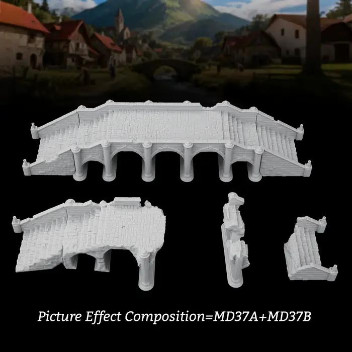 Ponts et ponts en ruine pour miniatures de jeux de rôle ruines de ville modulaire architecture brisée pour jeux de rôle sur table gris clair vert armée