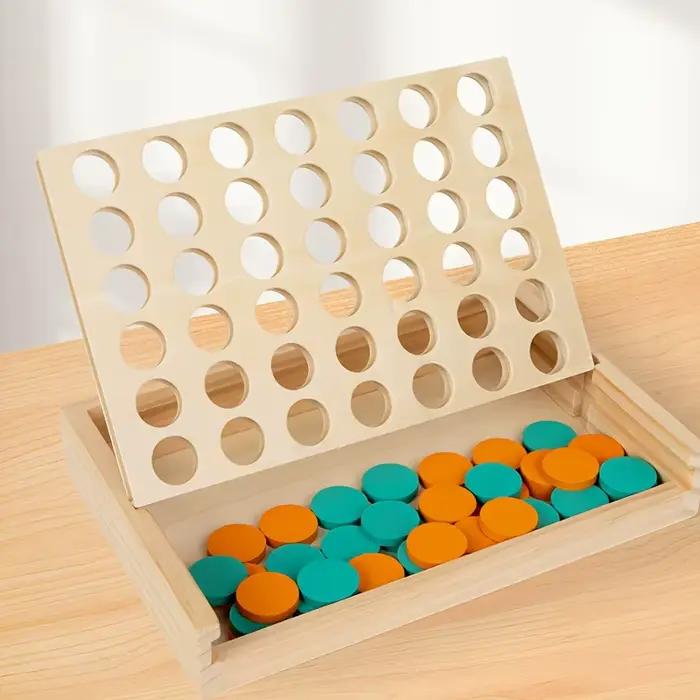 Jeu de société en bois 4 dans une rangée – Jeu de stratégie pour 2 joueurs