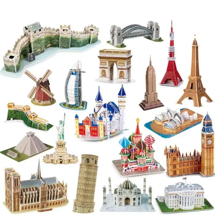 Puzzle Architectural 3D en papier pour enfants construction maison blanche tour big ben tour de pise cadeau anniversaire noël éducatif jouer apprendre