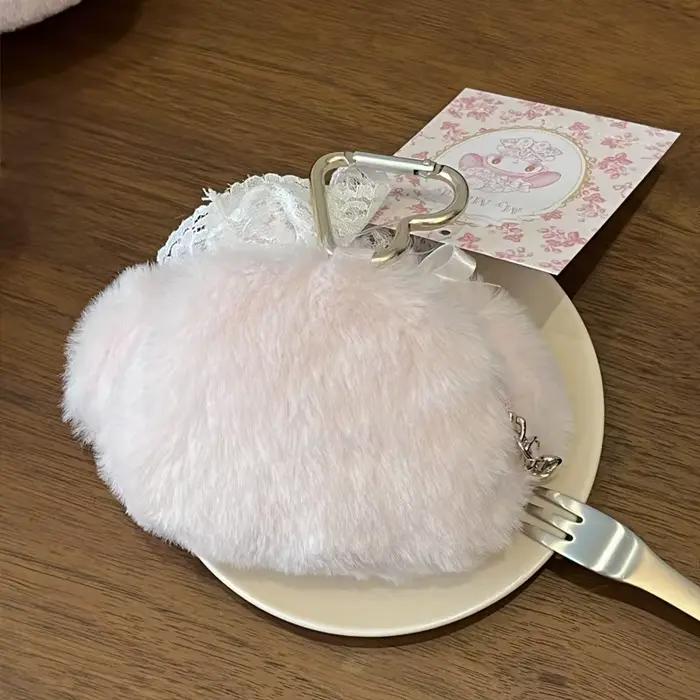 Porte-monnaie en peluche Kawaii My Melody Fraise, porte-clés, pendentif créatif pour sac à dos, cadeau d'anniversaire pour fille, décoration