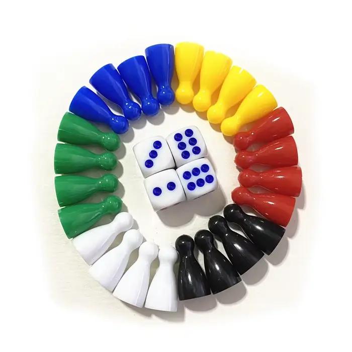 24 pièces Chessman + 4 pièces dés en plastique pattes humaines pièces de jeu pour jeux de société marqueurs de table composants