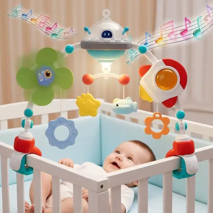 Jouet d'arche pour poussette de bébé, musique, rotation, cloche de jeu, activité sensorielle amusante pour nouveau-nés, hochets réglables, jouets suspendus pour lit d'enfant